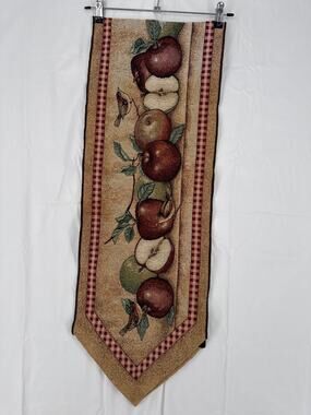 vintage apple and bird tapestry style fabric table runner 70in long